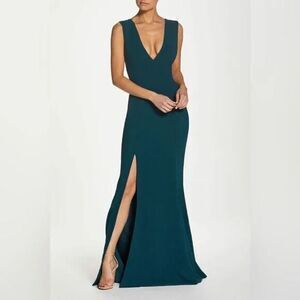 Dress the Population Teal Sandra Plunging Maxi Dress